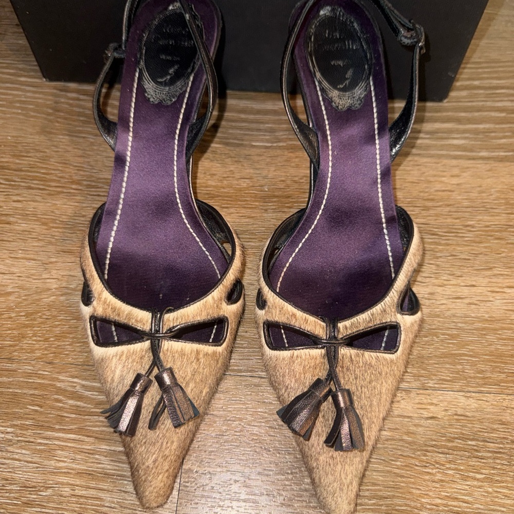 René Caovilla Pony Hair Slingback Heels Size 38